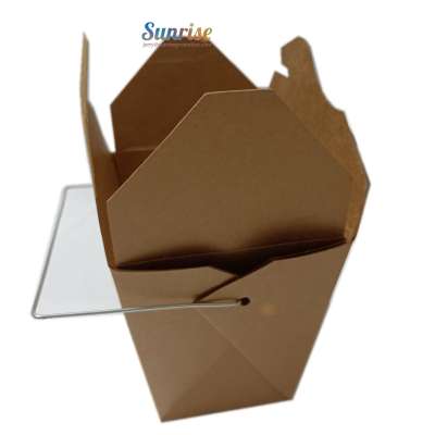 Eco-friendly food grade High quality kraft paper portable lunch box with handle